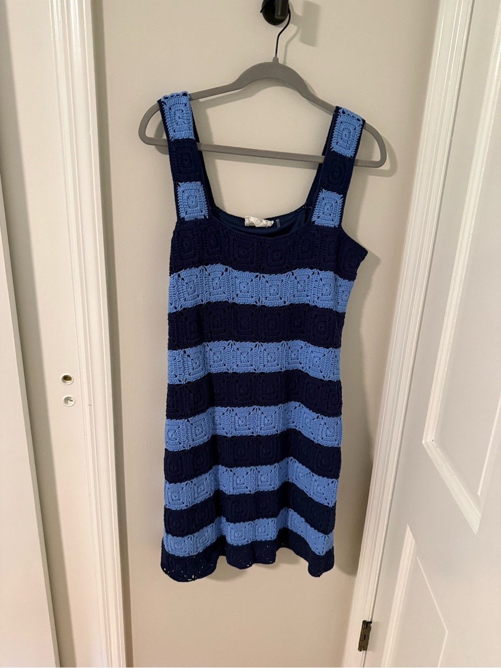 Tuckernuck Blue Crochet Striped Mini Dress